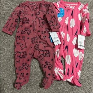 Pink and Maroon Footie Pajamas Size 3 Months